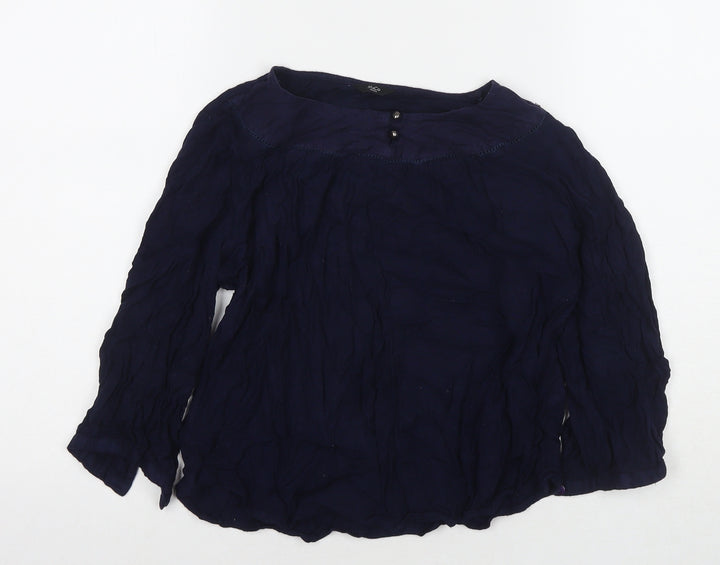 M&Co Womens Blue Viscose Basic Blouse Size 12 Round Neck