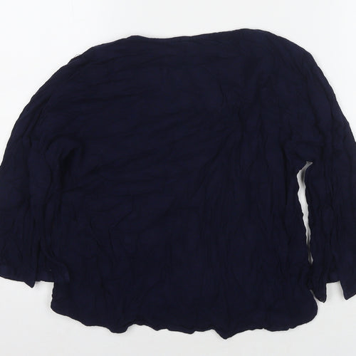 M&Co Womens Blue Viscose Basic Blouse Size 12 Round Neck