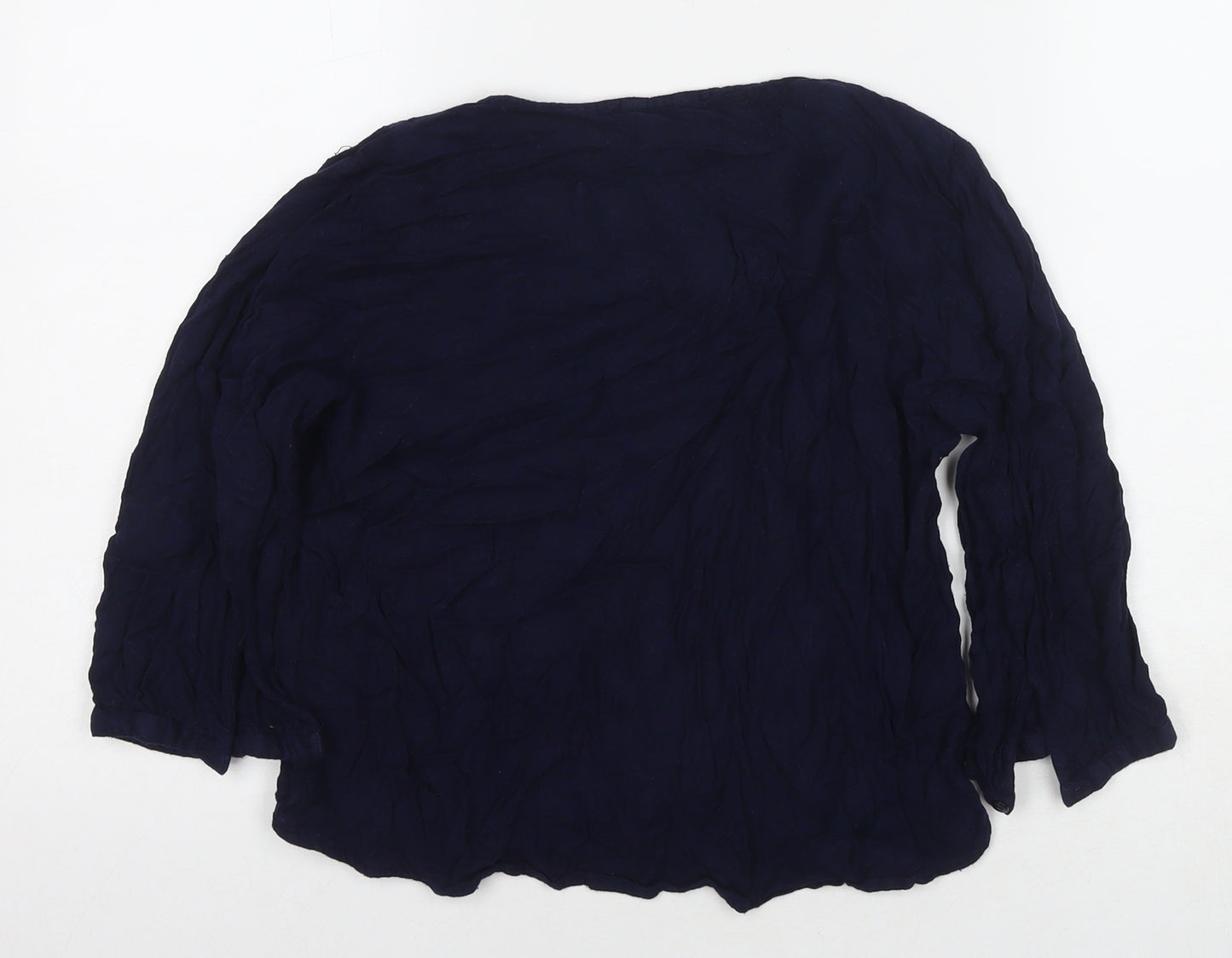 M&Co Womens Blue Viscose Basic Blouse Size 12 Round Neck