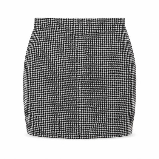 Front view of New Look women’s black herringbone polyester mini skirt, size UK 10