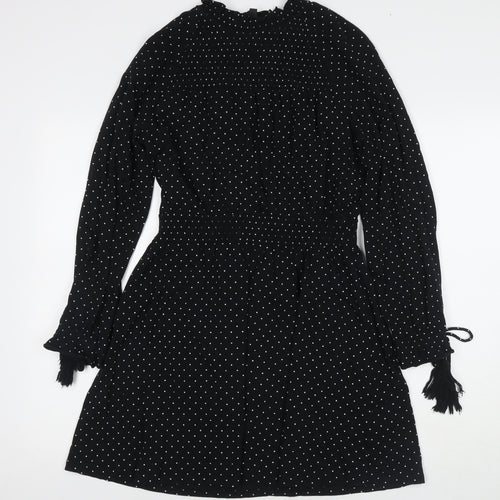 Topshop Womens Black Polka Dot Cotton Fit & Flare Size 10 Round Neck Pullover