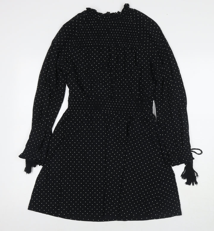 Topshop Womens Black Polka Dot Cotton Fit & Flare Size 10 Round Neck Pullover