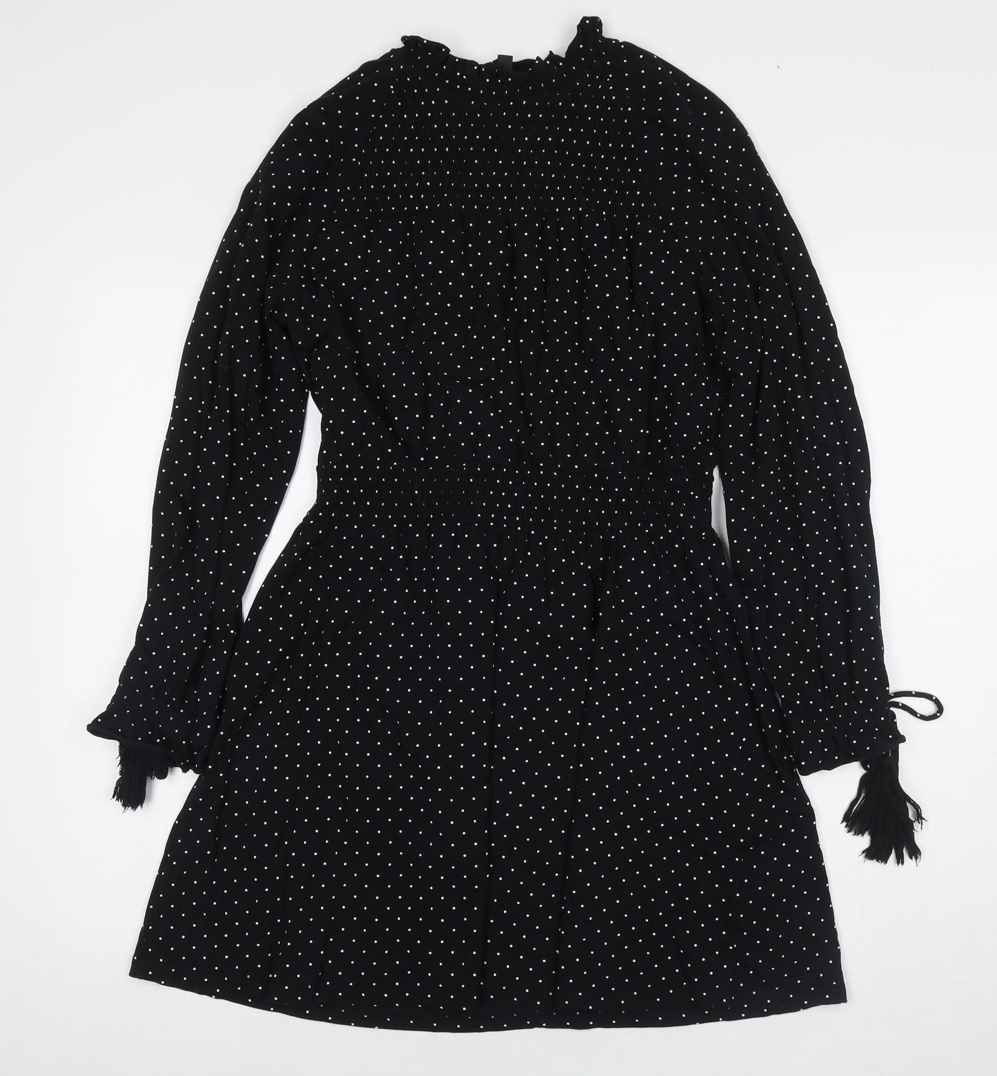 Topshop Womens Black Polka Dot Cotton Fit & Flare Size 10 Round Neck Pullover