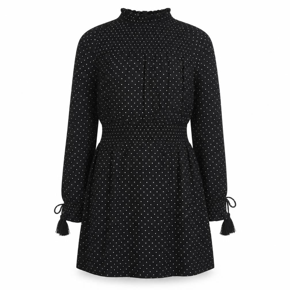 Topshop Womens Black Polka Dot Cotton Fit & Flare Size 10 Round Neck Pullover