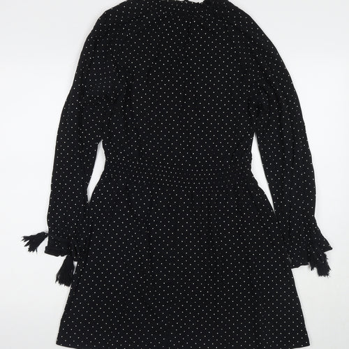 Topshop Womens Black Polka Dot Cotton Fit & Flare Size 10 Round Neck Pullover