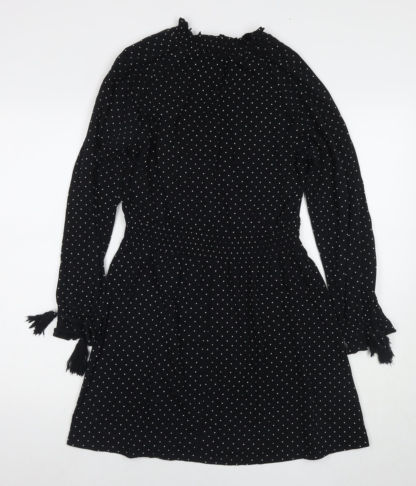 Topshop Womens Black Polka Dot Cotton Fit & Flare Size 10 Round Neck Pullover