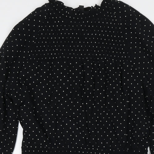 Topshop Womens Black Polka Dot Cotton Fit & Flare Size 10 Round Neck Pullover