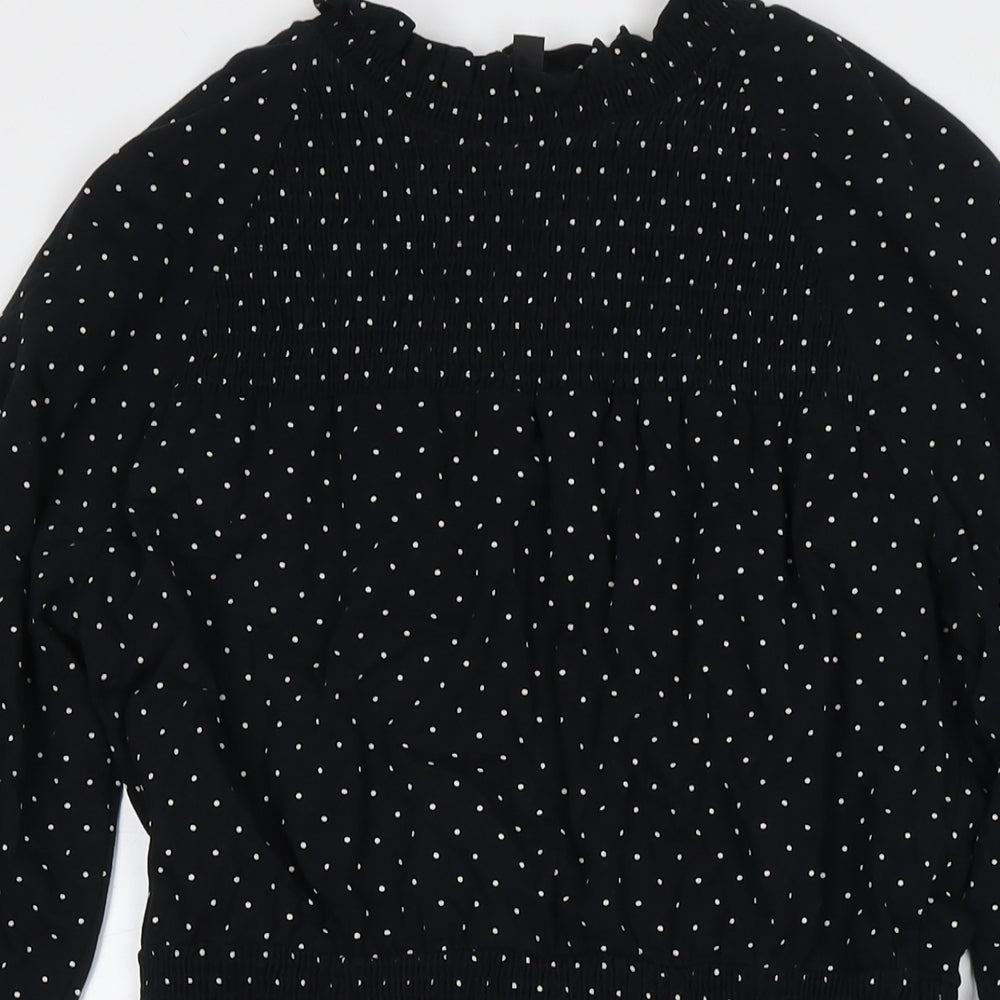 Topshop Womens Black Polka Dot Cotton Fit & Flare Size 10 Round Neck Pullover