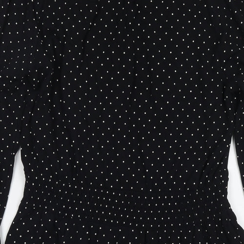 Topshop Womens Black Polka Dot Cotton Fit & Flare Size 10 Round Neck Pullover