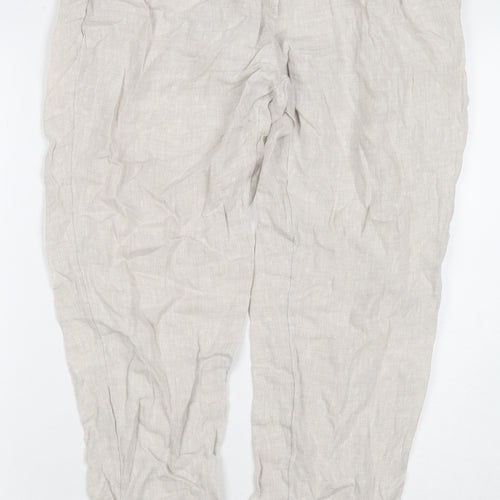 Marks and Spencer Womens Beige Linen Trousers Size 12 L28 in Regular Zip