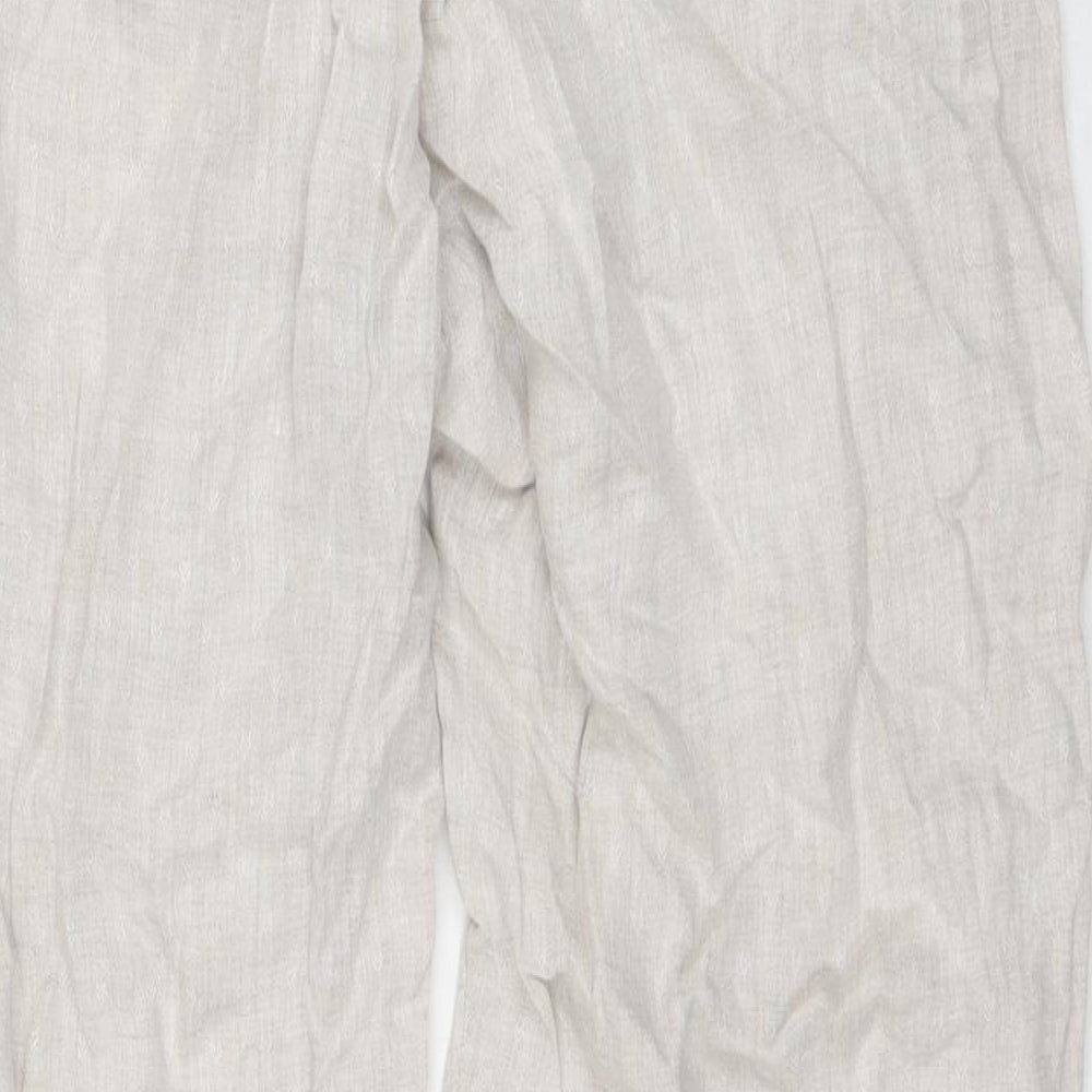 Marks and Spencer Womens Beige Linen Trousers Size 12 L28 in Regular Zip