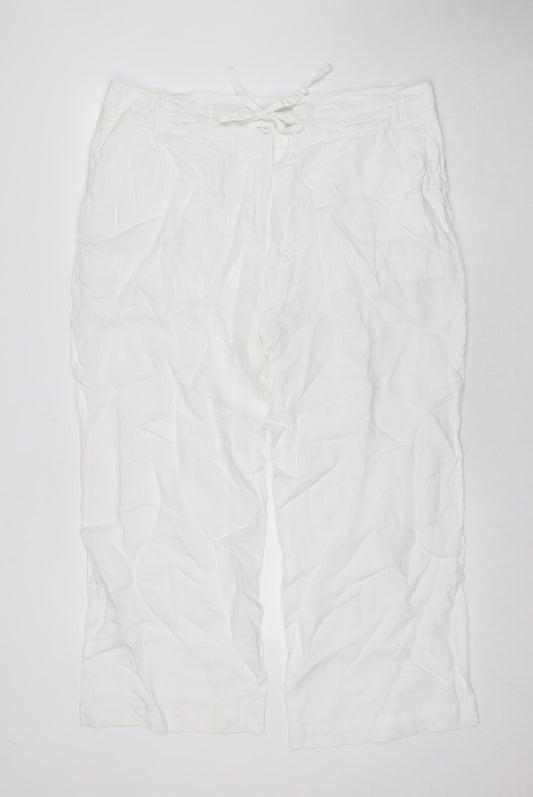 TU Womens White Linen Trousers Size 18 L27 in Regular Zip