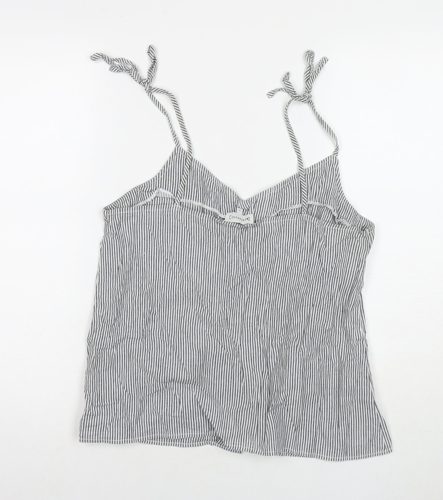 Warehouse Womens Grey Striped Cotton Basic Tank Size 12 V-Neck