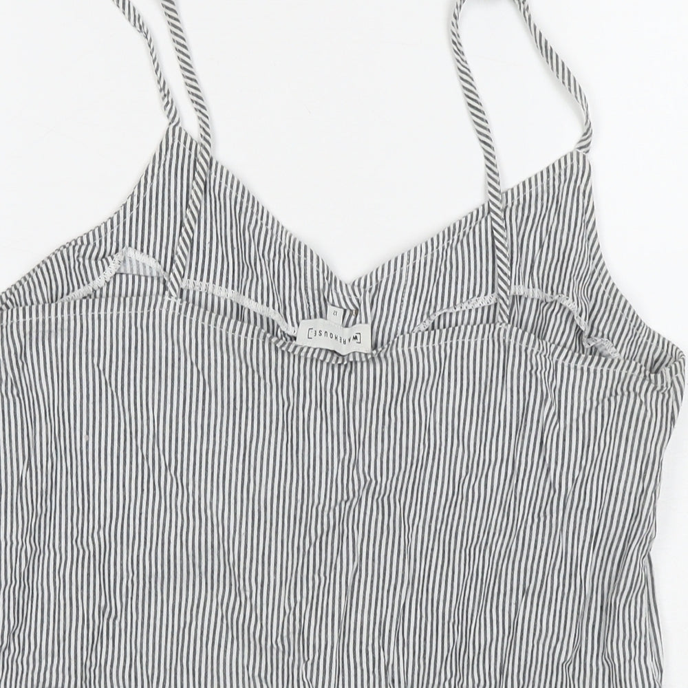Warehouse Womens Grey Striped Cotton Basic Tank Size 12 V-Neck