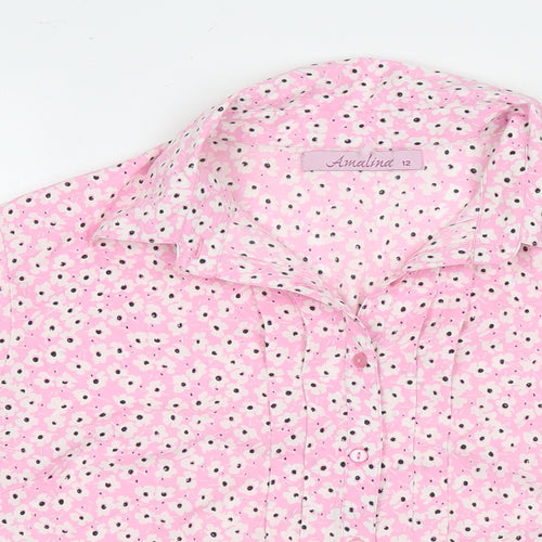 Amalina Womens Pink Floral Polyester Basic Button-Up Size 12 Collared