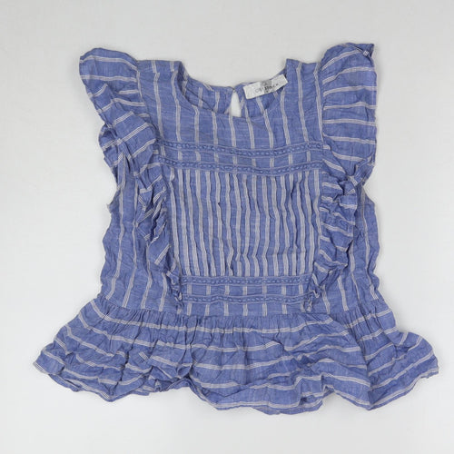 Lost Stock Womens Blue Striped Cotton Basic T-Shirt Size S Round Neck