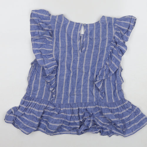 Lost Stock Womens Blue Striped Cotton Basic T-Shirt Size S Round Neck
