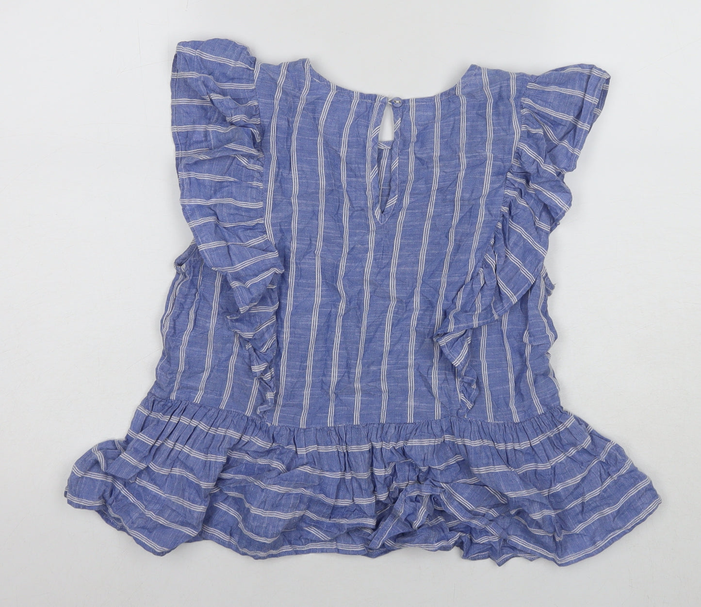 Lost Stock Womens Blue Striped Cotton Basic T-Shirt Size S Round Neck