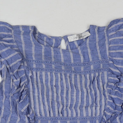 Lost Stock Womens Blue Striped Cotton Basic T-Shirt Size S Round Neck