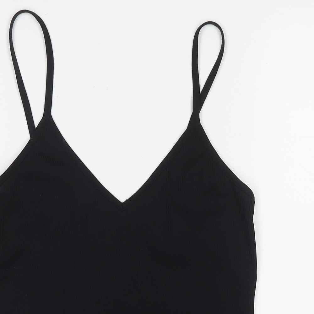 Boohoo Womens Black Polyester Basic Tank Size 10 V-Neck
