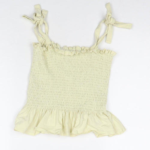 Brave Soul Womens Yellow Cotton Basic Blouse Size S Square Neck