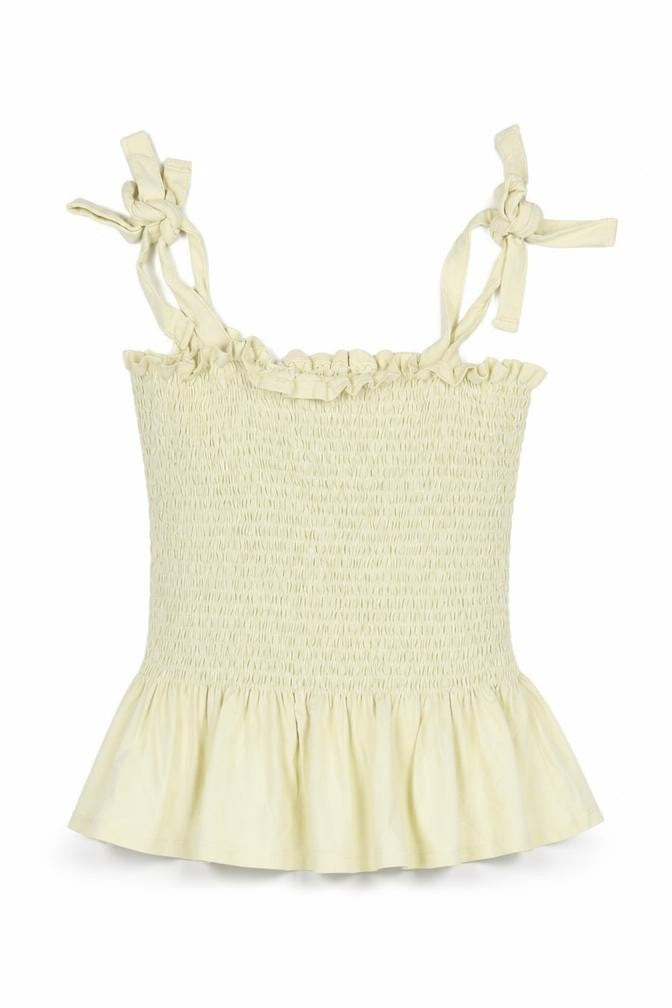 Front view of Brave Soul women’s yellow cotton basic blouse, size S, square neck