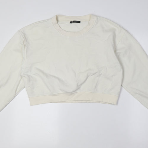 Zara Womens Ivory Cotton Pullover Sweatshirt Size M