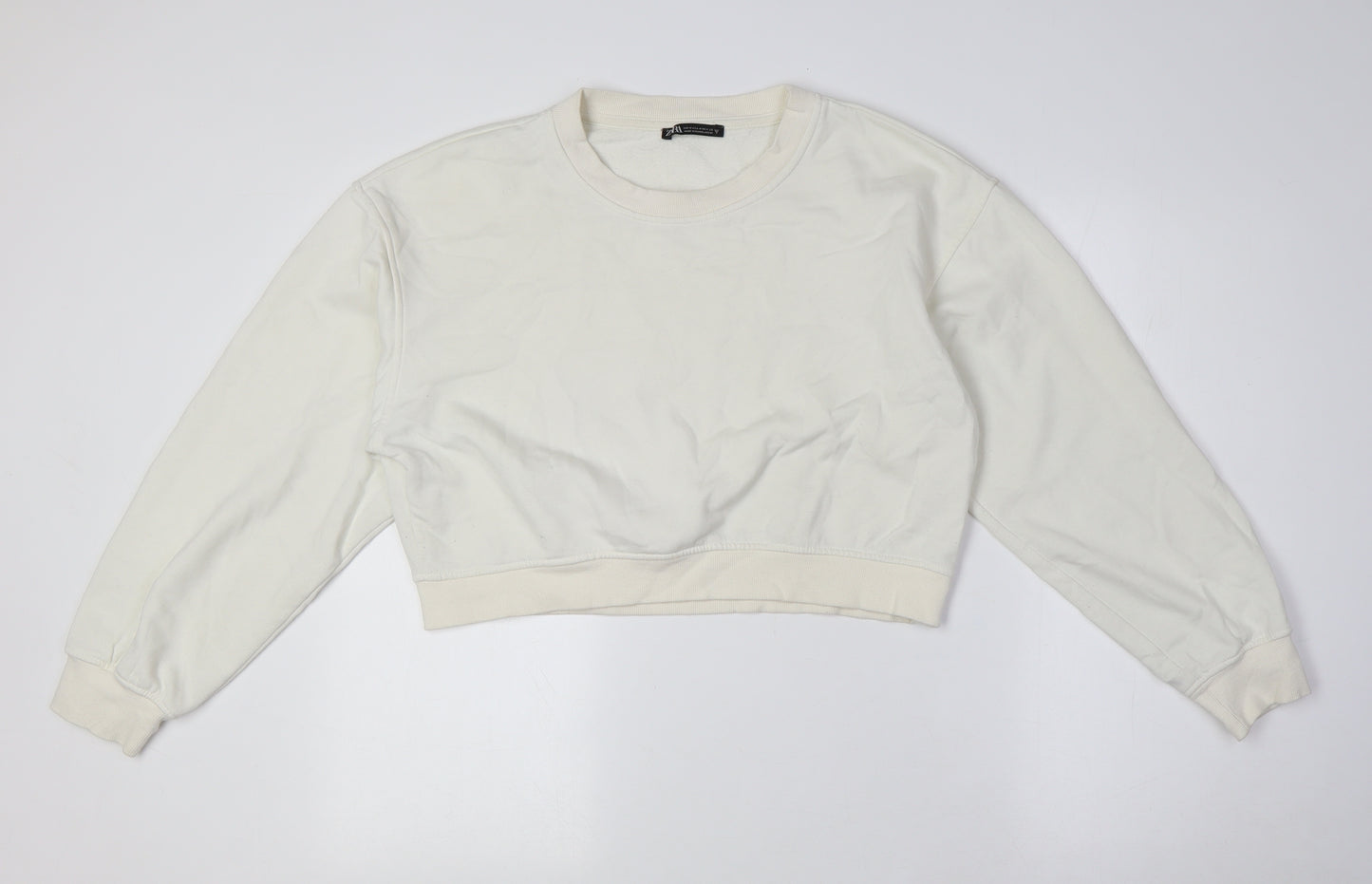 Zara Womens Ivory Cotton Pullover Sweatshirt Size M