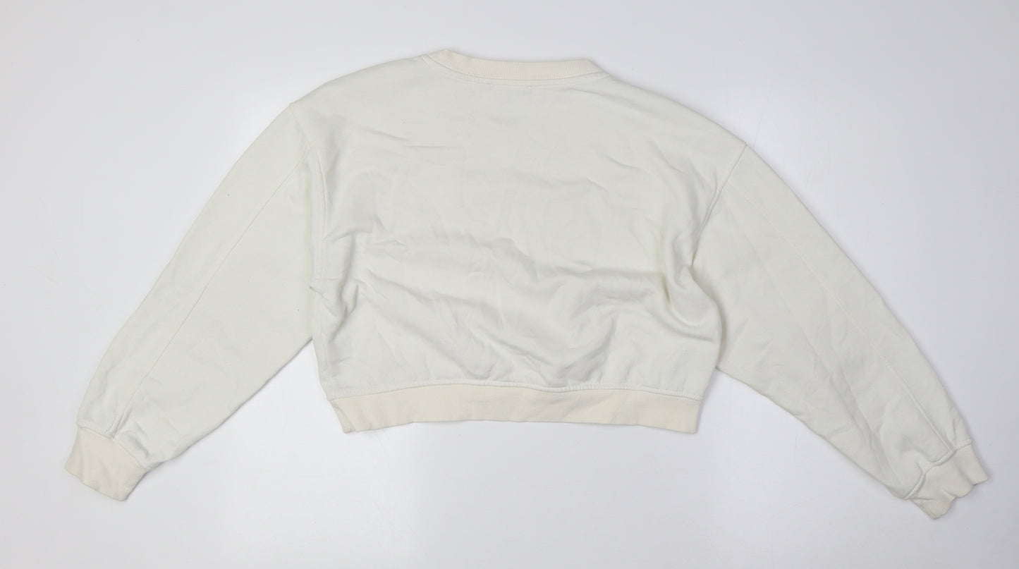 Zara Womens Ivory Cotton Pullover Sweatshirt Size M