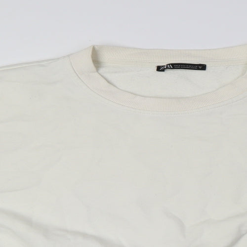 Zara Womens Ivory Cotton Pullover Sweatshirt Size M