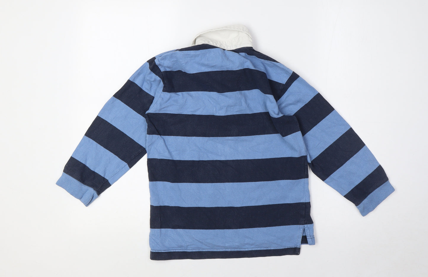 BHS Boys Blue Striped Cotton Basic Polo Size 7-8 Years Collared Button - Rugby