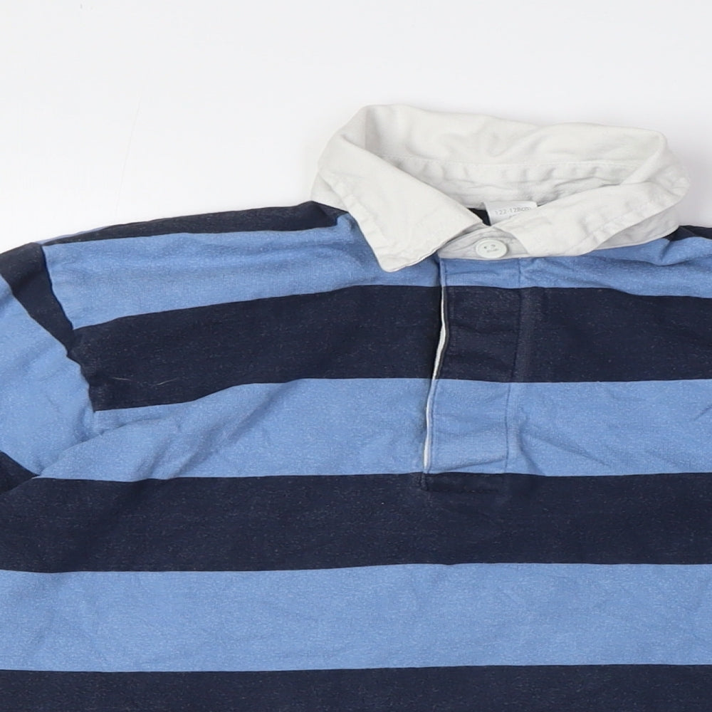 BHS Boys Blue Striped Cotton Basic Polo Size 7-8 Years Collared Button - Rugby