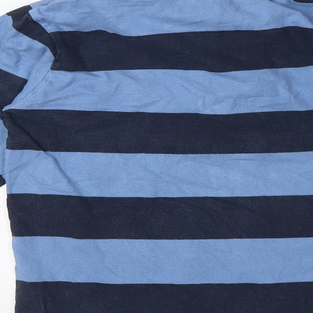 BHS Boys Blue Striped Cotton Basic Polo Size 7-8 Years Collared Button - Rugby