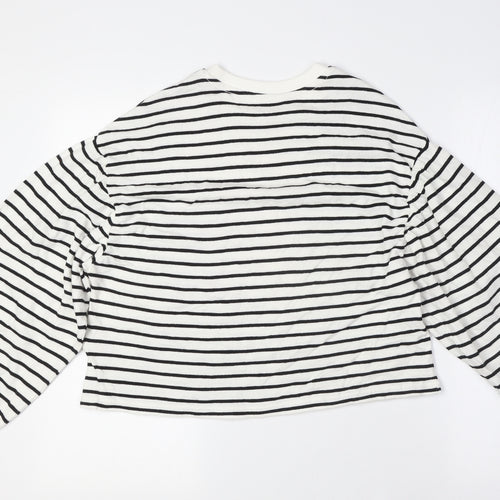 Marks and Spencer Girls White Crew Neck Striped Cotton Pullover Jumper Size 12-13 Years