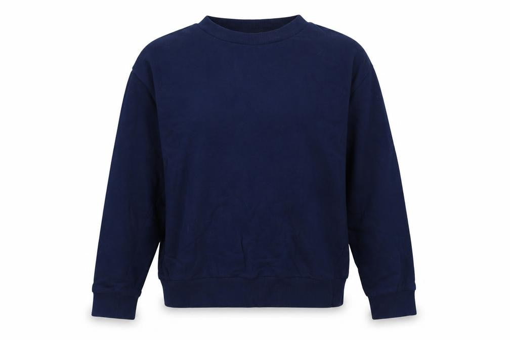 Front view of ASOS women’s blue cotton pullover sweatshirt, size UK 8