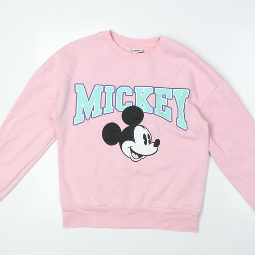 Disney Girls Pink Cotton Pullover Sweatshirt Size 12-13 Years - Mickey Mouse
