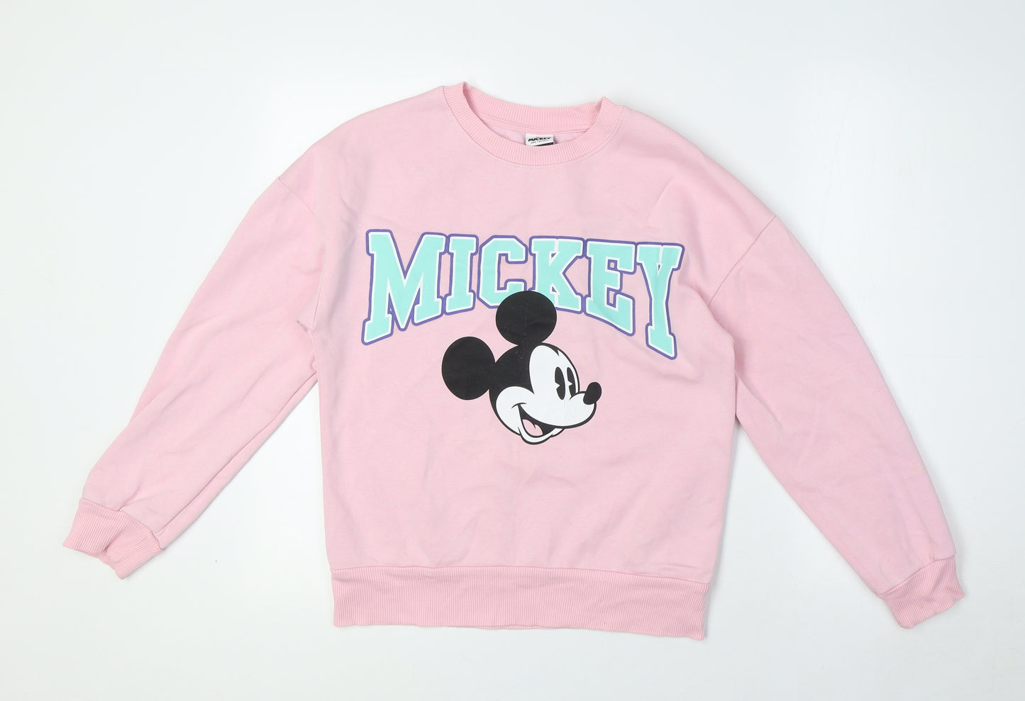 Disney Girls Pink Cotton Pullover Sweatshirt Size 12-13 Years - Mickey Mouse