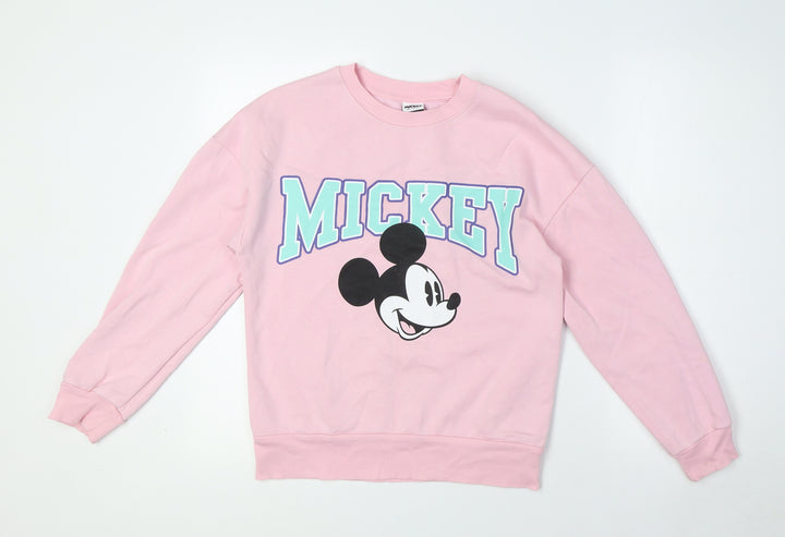 Disney Girls Pink Cotton Pullover Sweatshirt Size 12-13 Years - Mickey Mouse