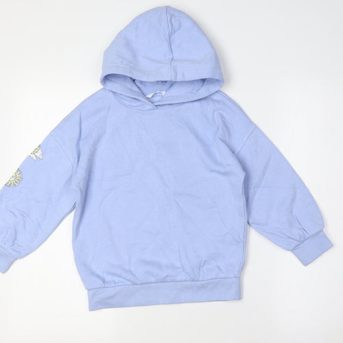 Marks and Spencer Girls Blue Cotton Pullover Hoodie Size 6-7 Years - Sun and Moon