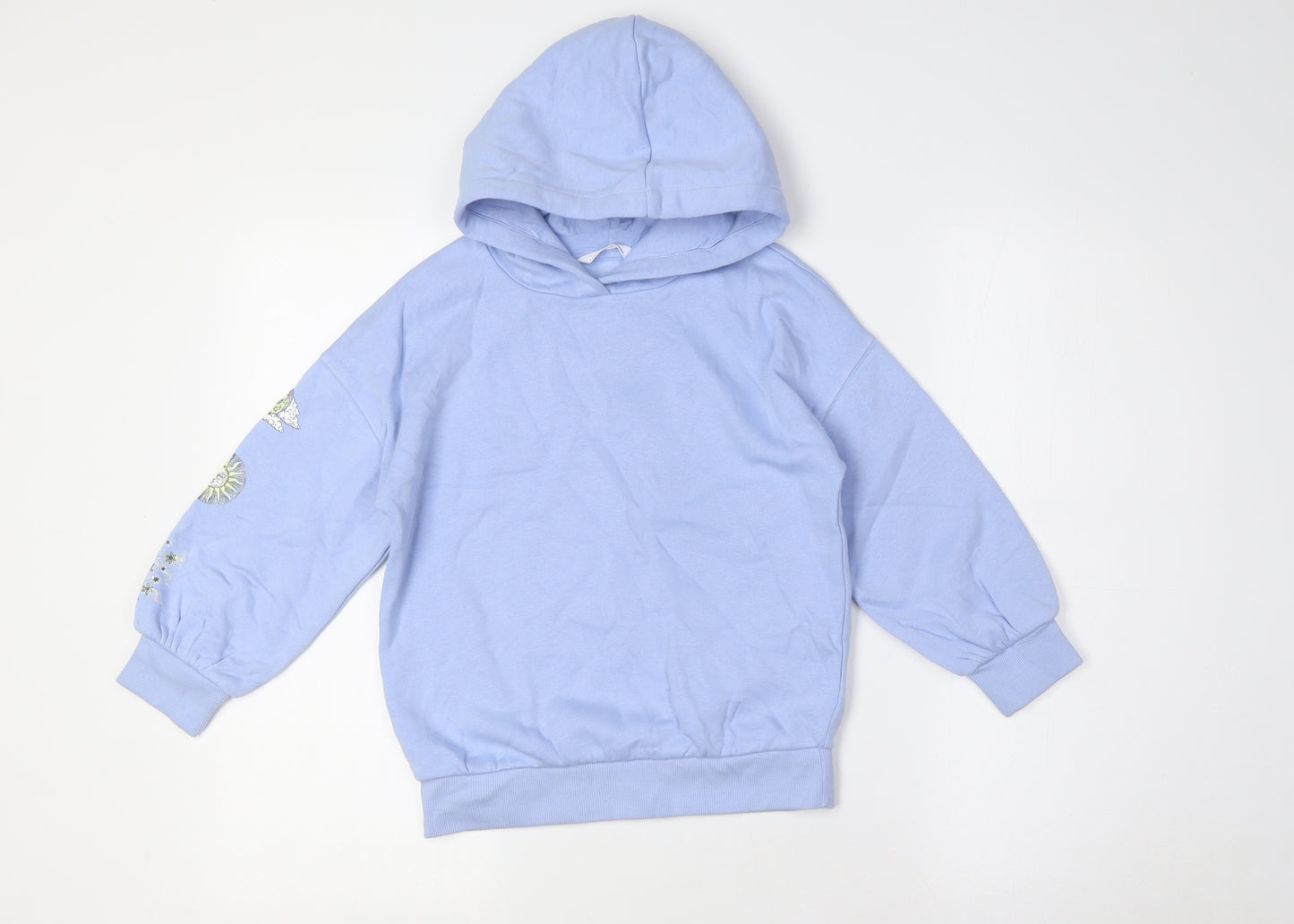 Marks and Spencer Girls Blue Cotton Pullover Hoodie Size 6-7 Years - Sun and Moon