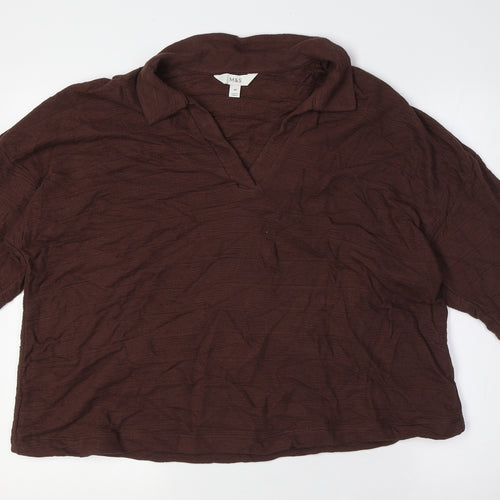 Marks and Spencer Womens Brown Cotton Basic Button-Up Size 20 Collared