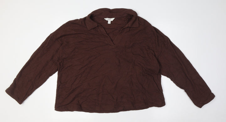 Marks and Spencer Womens Brown Cotton Basic Button-Up Size 20 Collared