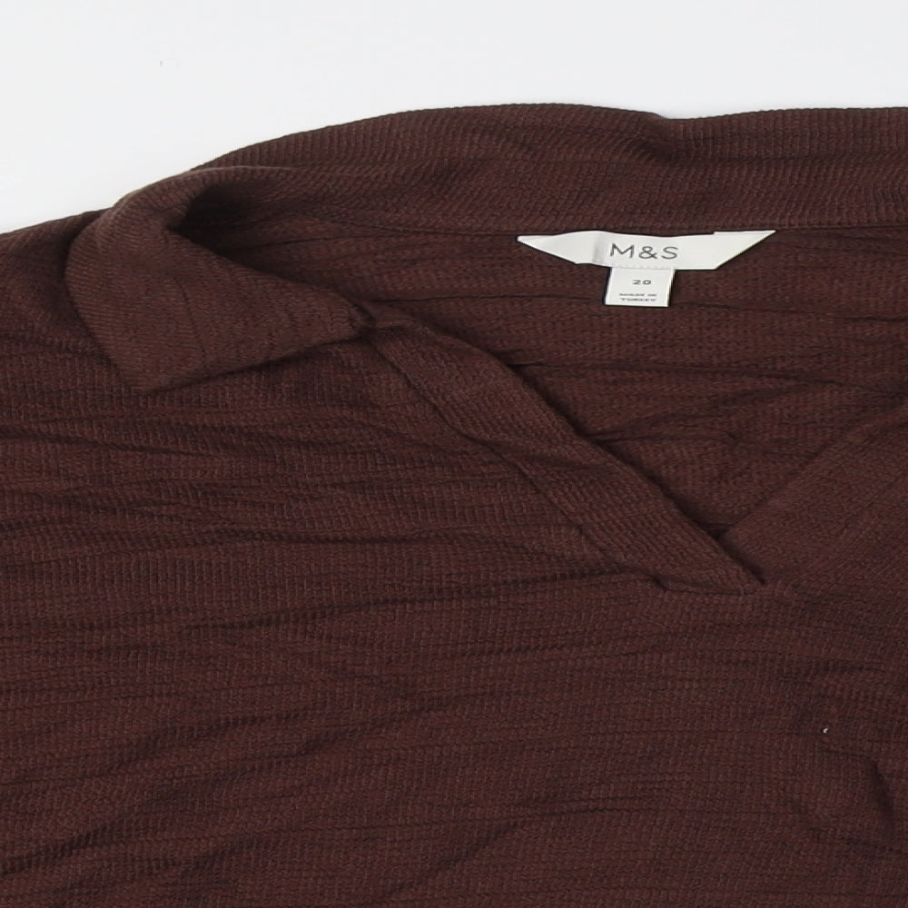 Marks and Spencer Womens Brown Cotton Basic Button-Up Size 20 Collared
