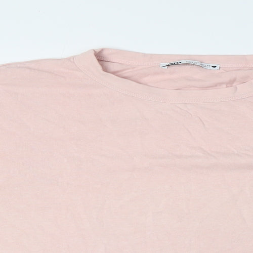 Zara Womens Pink Cotton Basic T-Shirt Size S Crew Neck - Breast Pocket