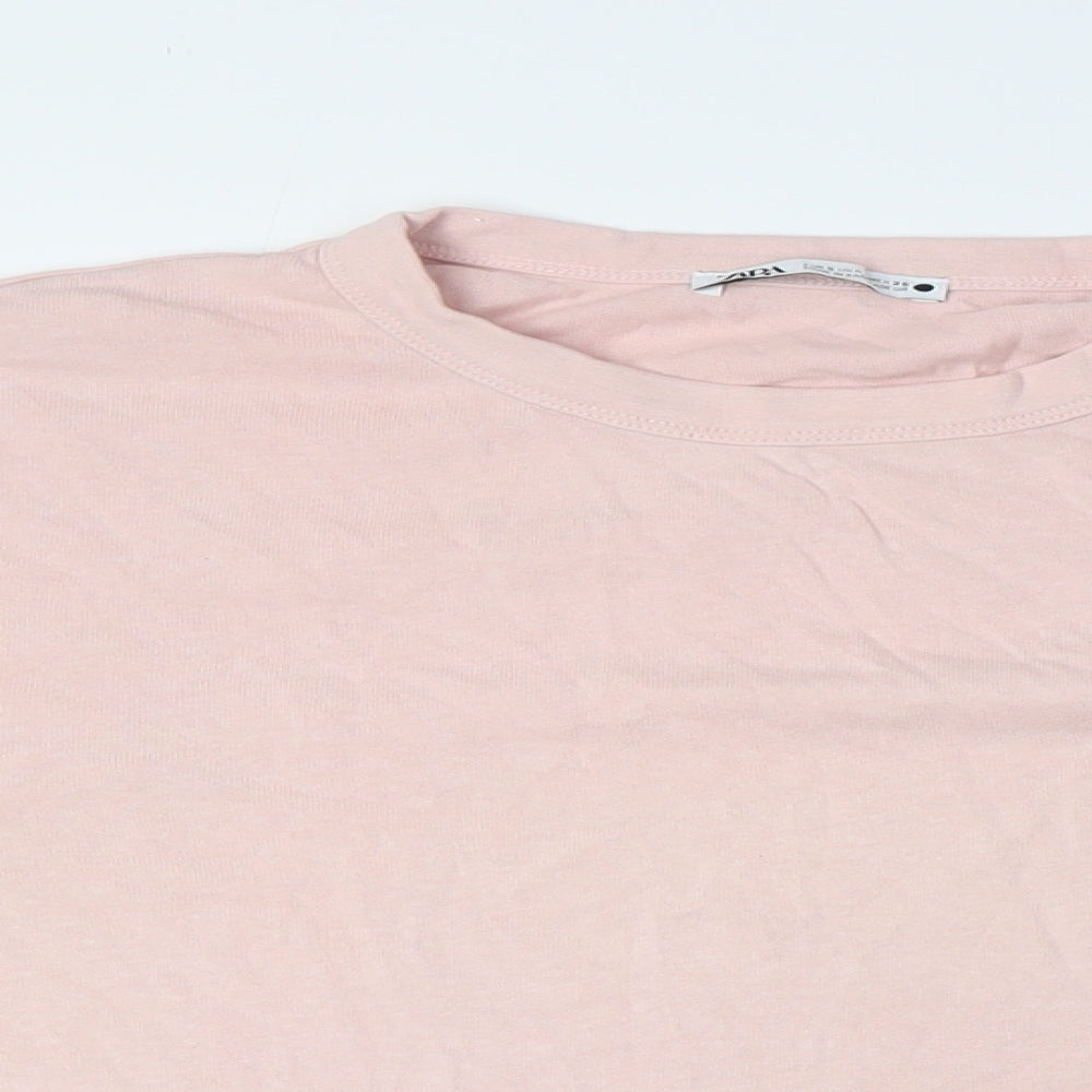 Zara Womens Pink Cotton Basic T-Shirt Size S Crew Neck - Breast Pocket