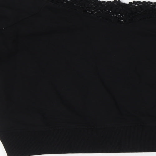 River Island Womens Black Cotton Basic Button-Up Size S V-Neck - Crochet Collar and Sleeves