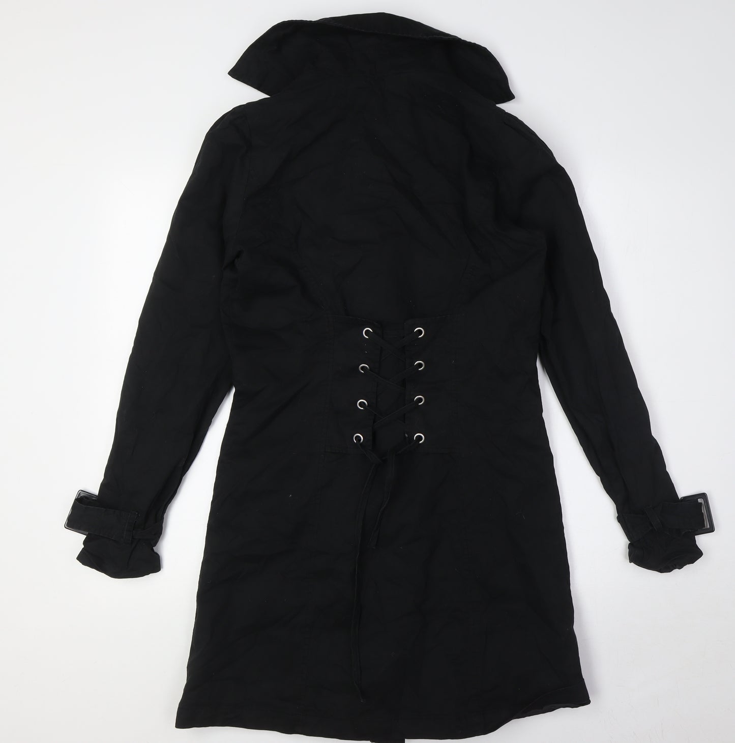 Melrose Womens Black Overcoat Coat Size 8 Button - Lace Up Back
