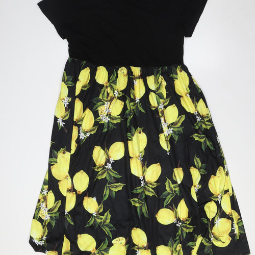 Enmain Womens Black Rayon A-Line Size XL Round Neck - Lemons