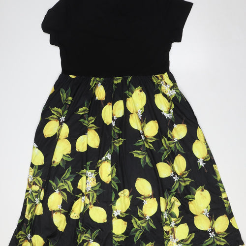Enmain Womens Black Rayon A-Line Size XL Round Neck - Lemons