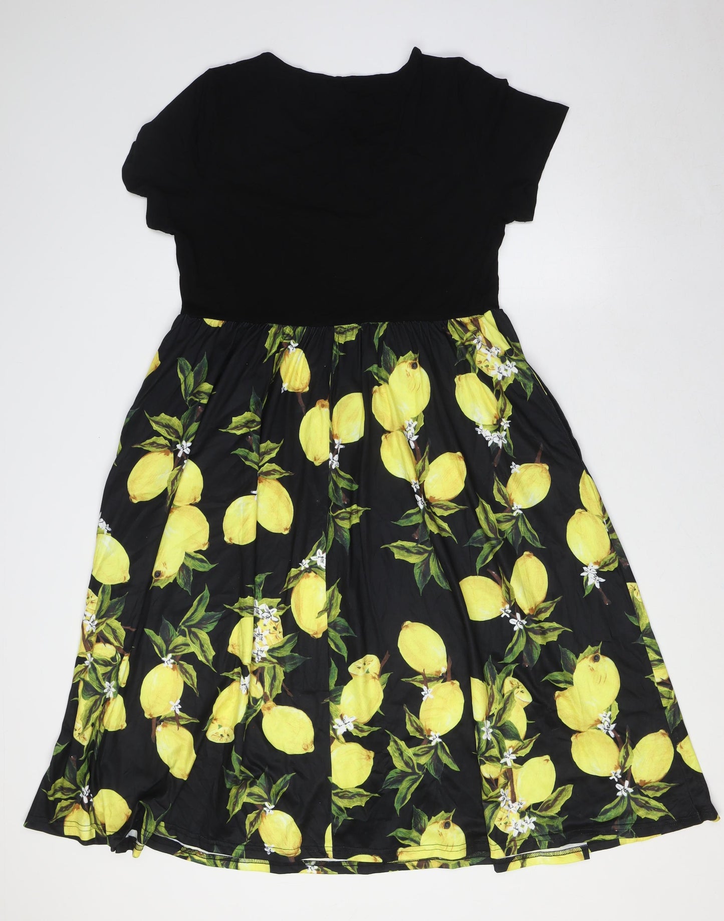 Enmain Womens Black Rayon A-Line Size XL Round Neck - Lemons